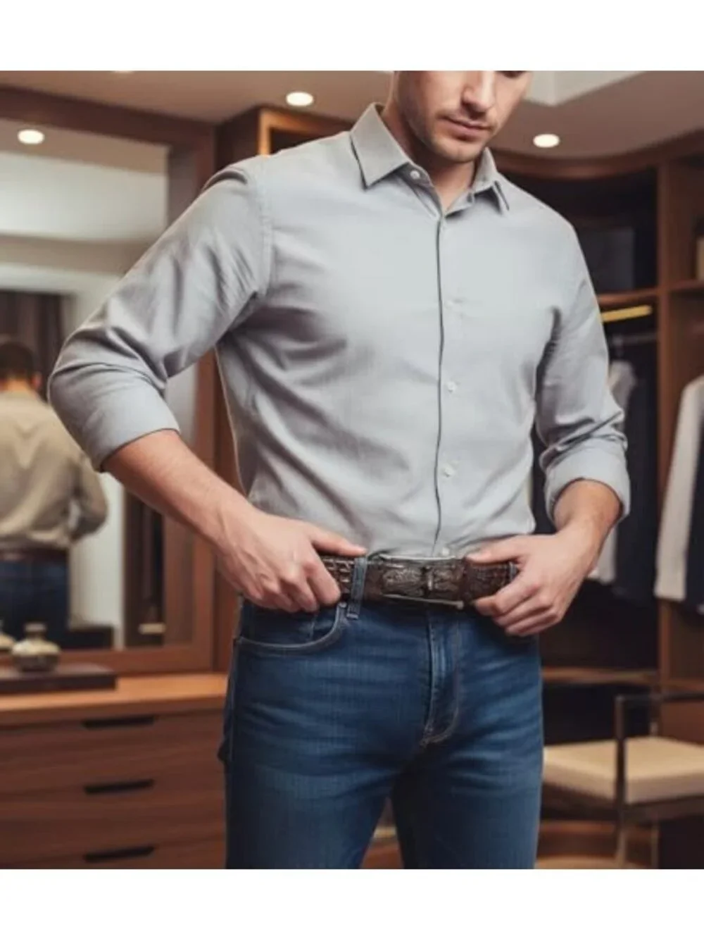 Stylish Men's Alligator Print Belt - Durable Cowhide with Chic Buckle Design